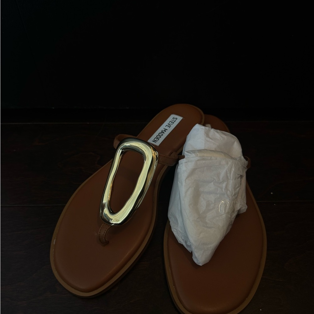 Steve Madden Tan Sandals with Silver Detail